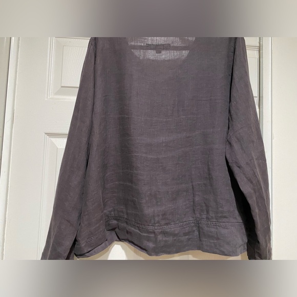 FLAX Long Sleeve Peplum Blouse Shirt Charcoal Button Linen Lagenlook Size Large - Picture 9 of 10